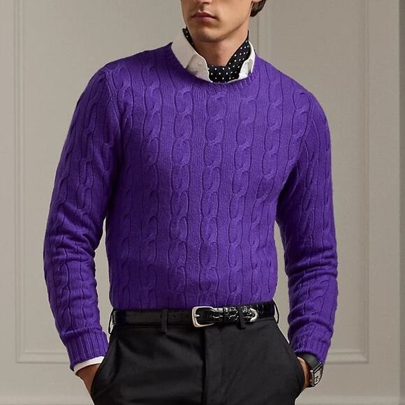 Ralph Lauren Purple Label Men’s Purple Cashmere Sweater Large Luxury Knit - Picture 1 of 9